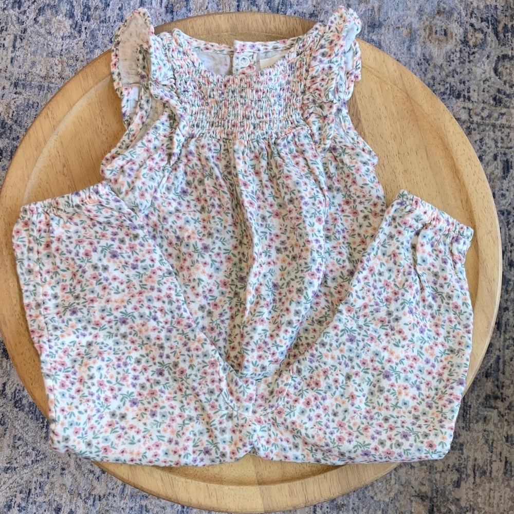 #75. Carter’s - Little Planet- Floral Smocked Jumpsuit - Pink & Green